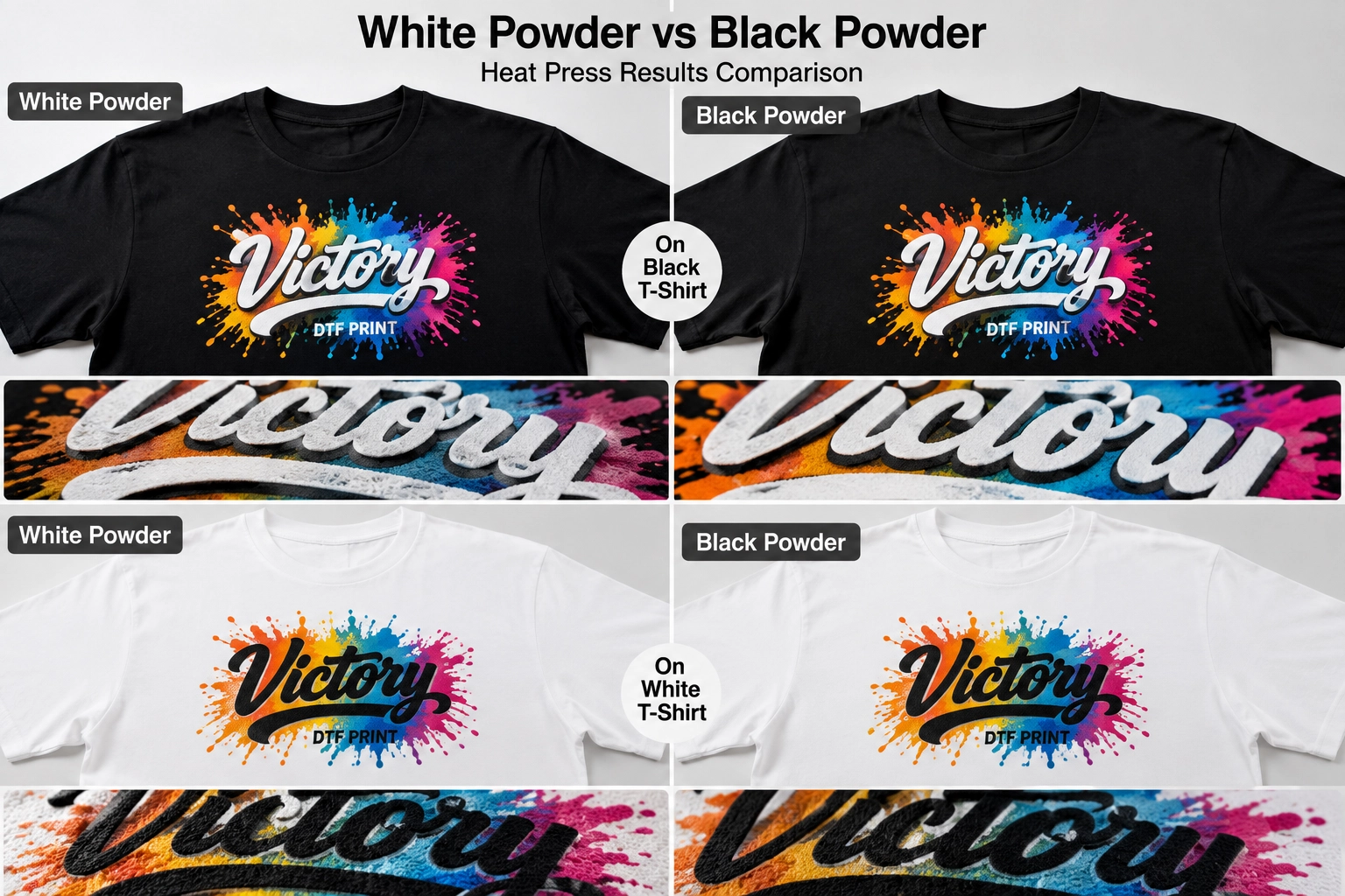 Black Powder vs White Powder Edge Comparison on Dark Garments