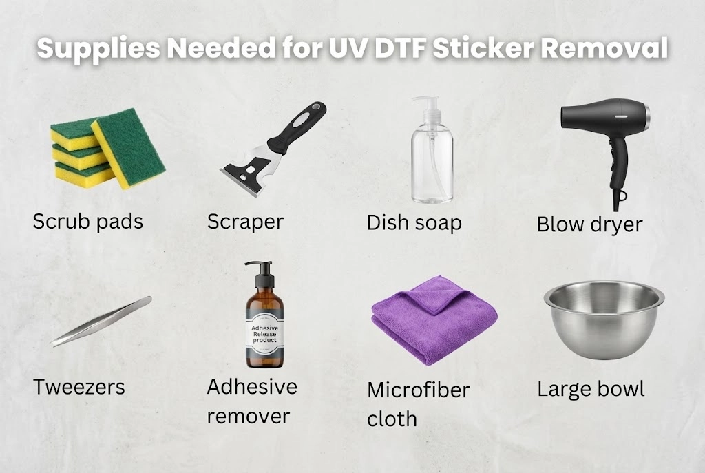 Supplies needed to remove UV DTF stickers