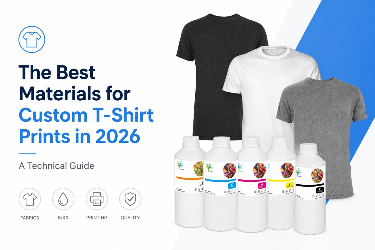 Technical guide to the best materials for custom t-shirt prints in 2026 featuring Winnerjet textile inks and DTF technology.