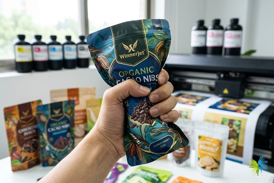 Specialized digital printing on flexible food pouches using Winnerjet crack-resistant UV inks