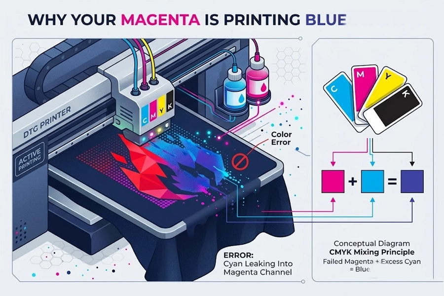 DTG Magenta Ink Printing Blue
