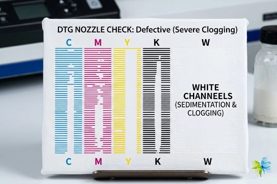 clogged dtg printhead nozzle check pattern