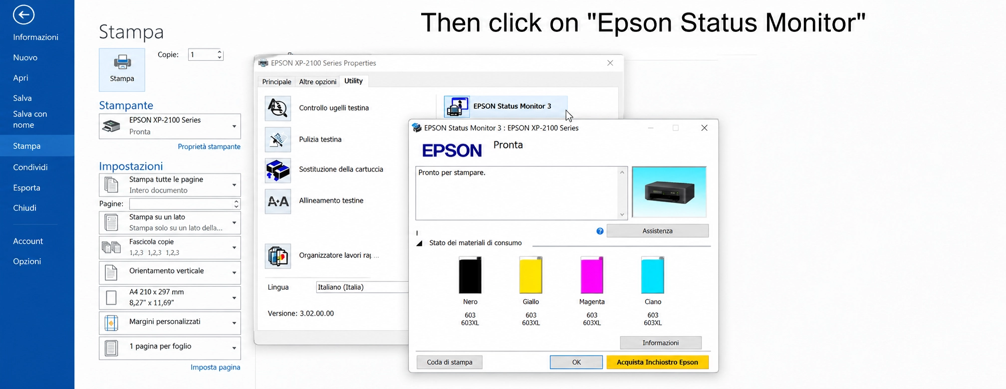 click on Epson status monitor