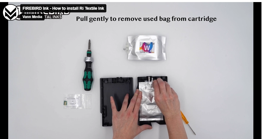 Comparison of OEM Ricoh ink cartridge, DIY replacement pouch, and compatible cartridge