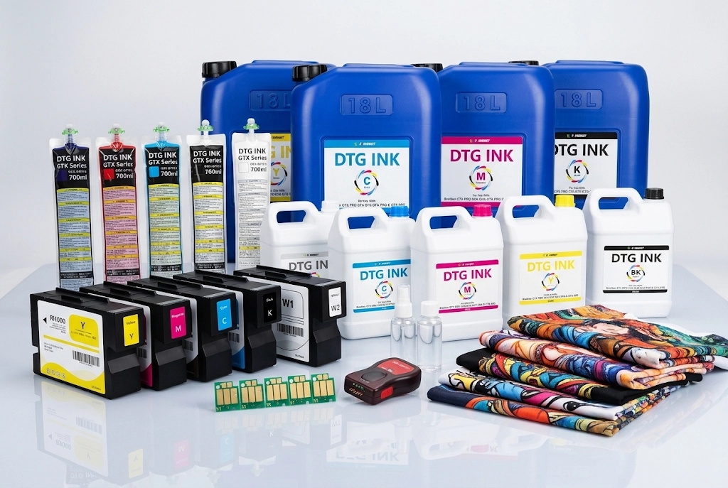 Winnerjet compatible DTG textile pigment inks and chip resetters for Brother GTX Pro and Ricoh Ri 1000